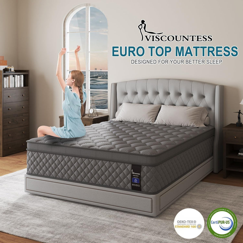 Full Gray 14Inch Premium Medium Firm Hybrid Mattress