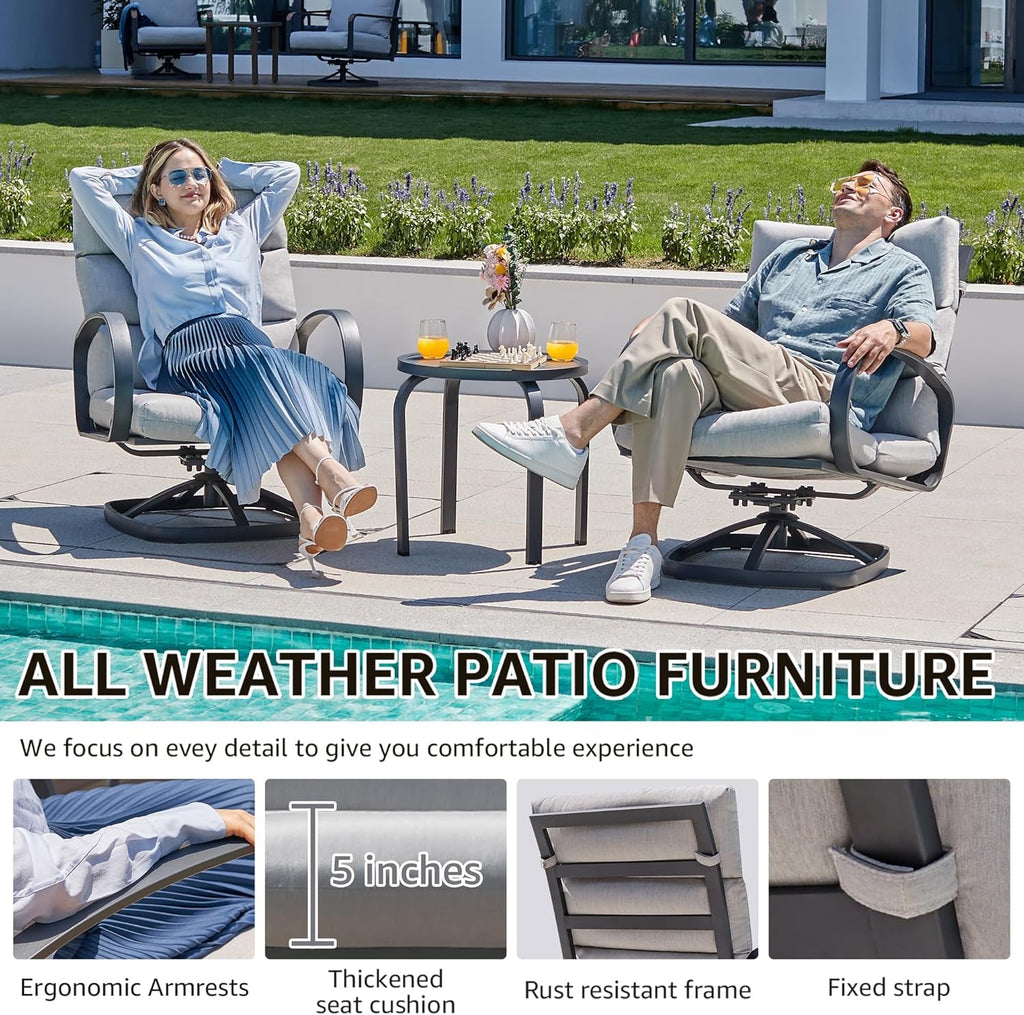 3 Piece Patio Bistro Set With Swivel Glider Chairs Table