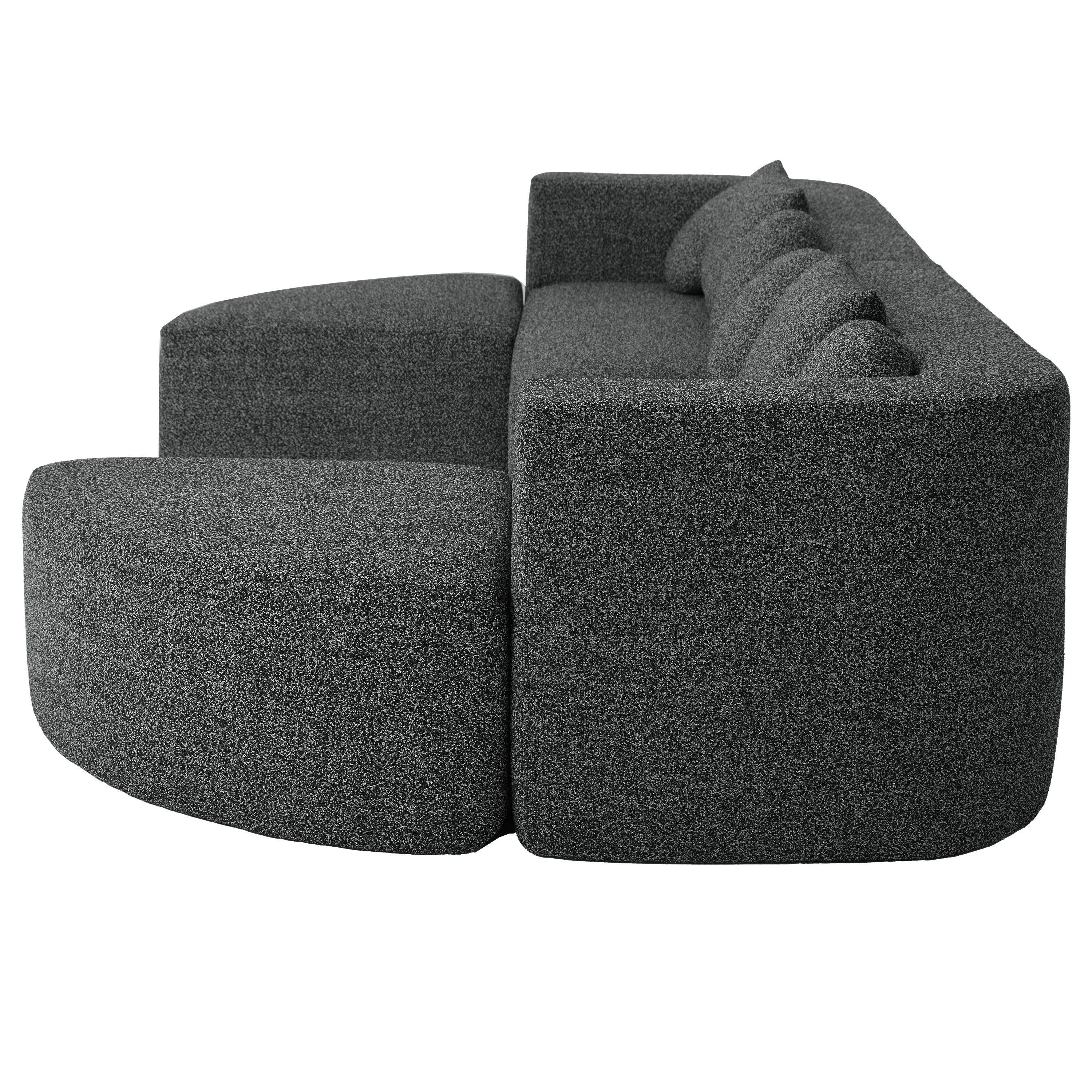Sectional Sofa U-Shape Modular Boucle Black 6-Seat Deep Seating 114.9x64.5 In