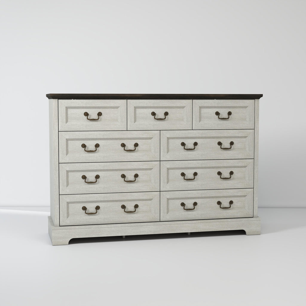 Dresser Farmhouse 9-Drawer Antique Gray MDF Brass Handles 55.1x37.2 In