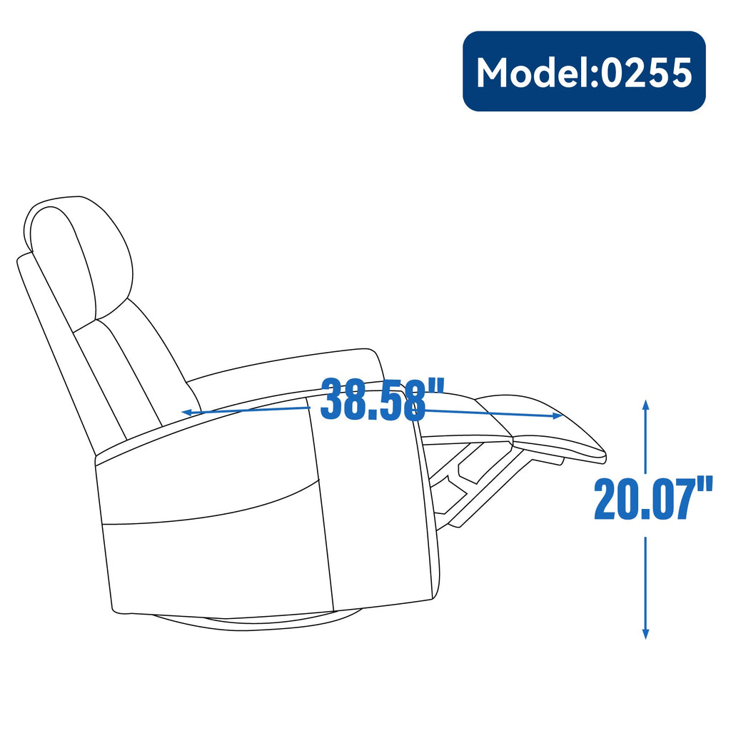 Heat Massage Manual Recliner Chair with Rocker and Swivel in Fabric for Living Room, Khaki