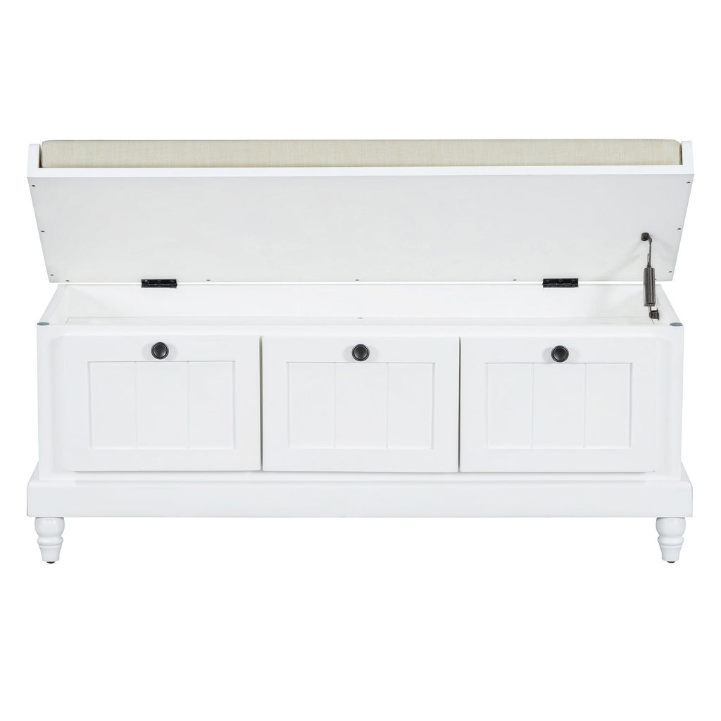 Entry Bench Fluted MDF White Cushioned Seat 3 Drawers 44x16x19 In 220 LB