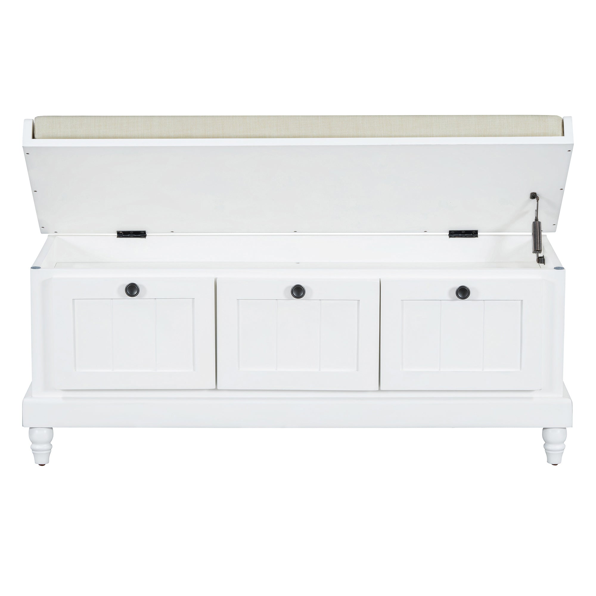 Entry Bench Fluted MDF White Cushioned Seat 3 Drawers 44x16x19 In 220 LB