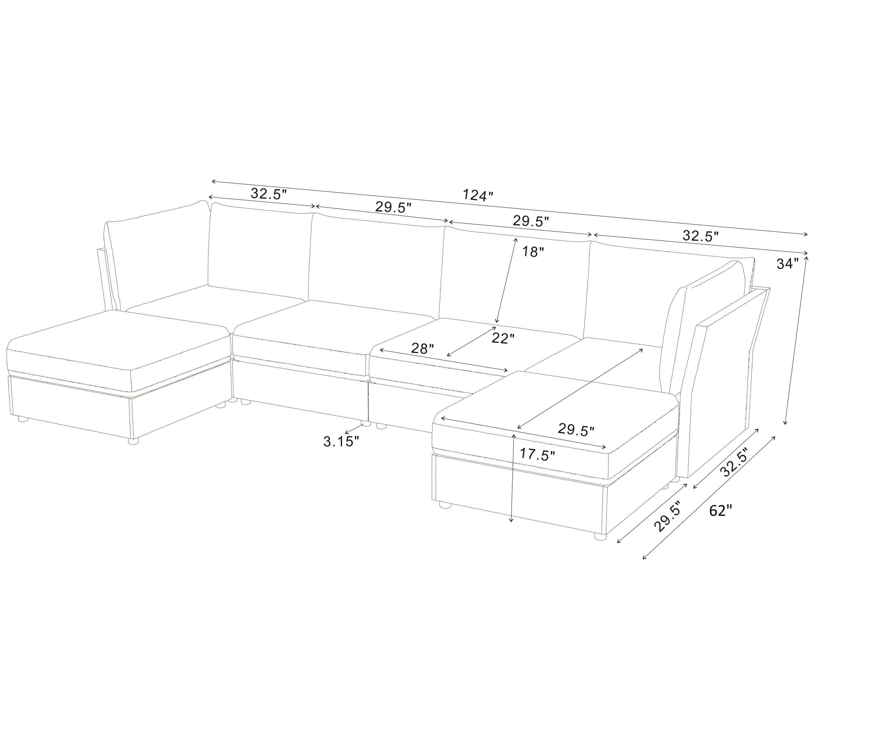 Sectional Sofa Modern Modular Faux Leather