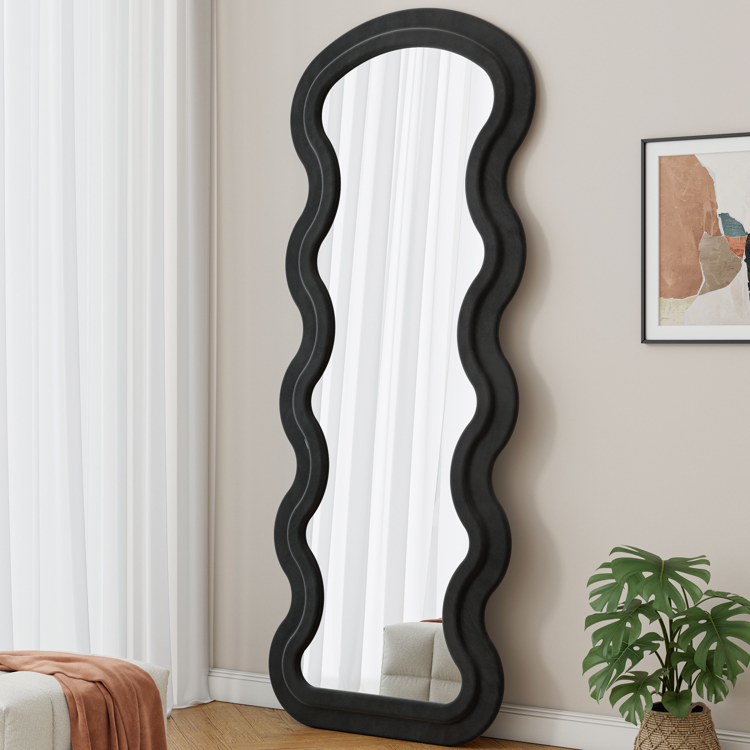 Full Length Floor Mirror Wave Black Standing Bedroom Living Room Mirror