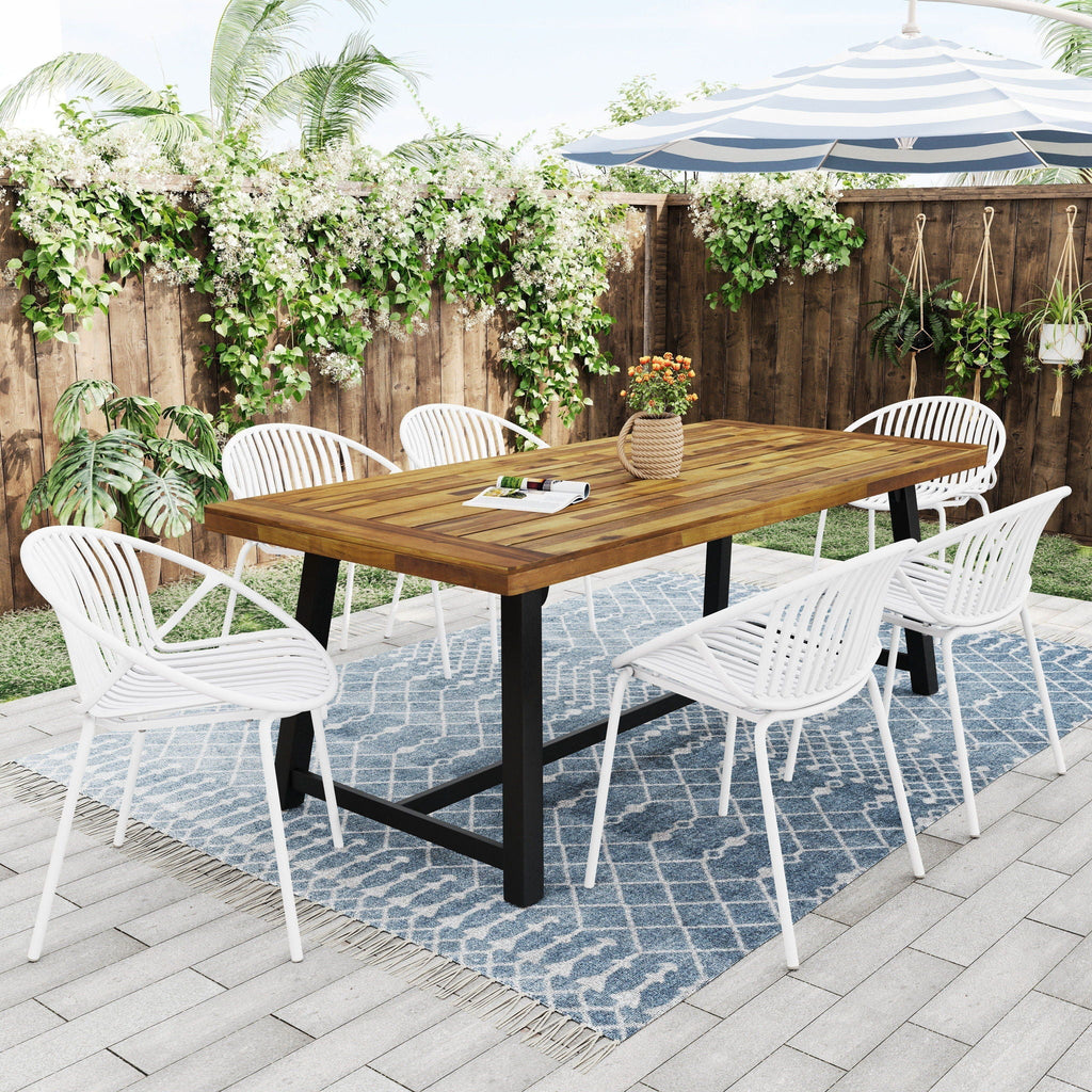 Stackable Outdoor Chairs with Breathable Plastic Backrest (Set of 2)