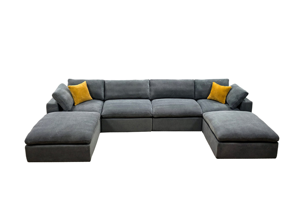 Sectional Sofa Modular Coffee Bean Upholstery with Toss Pillows