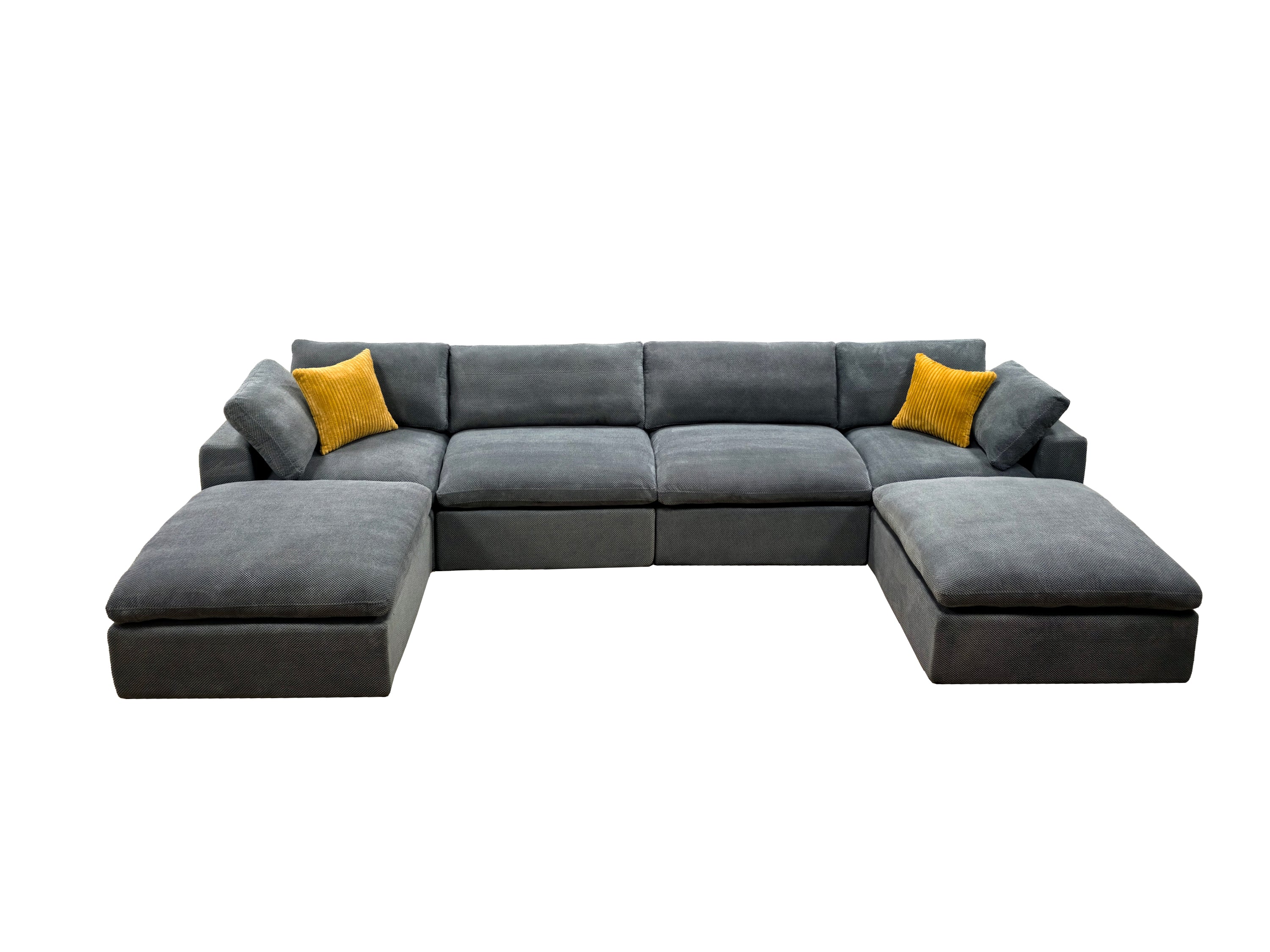 Sectional Sofa Modular Coffee Bean Upholstery with Toss Pillows