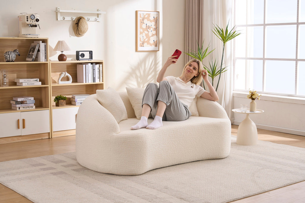 Sofa Curved Modern Off White Chenille 2-seater Space-Saving Compact