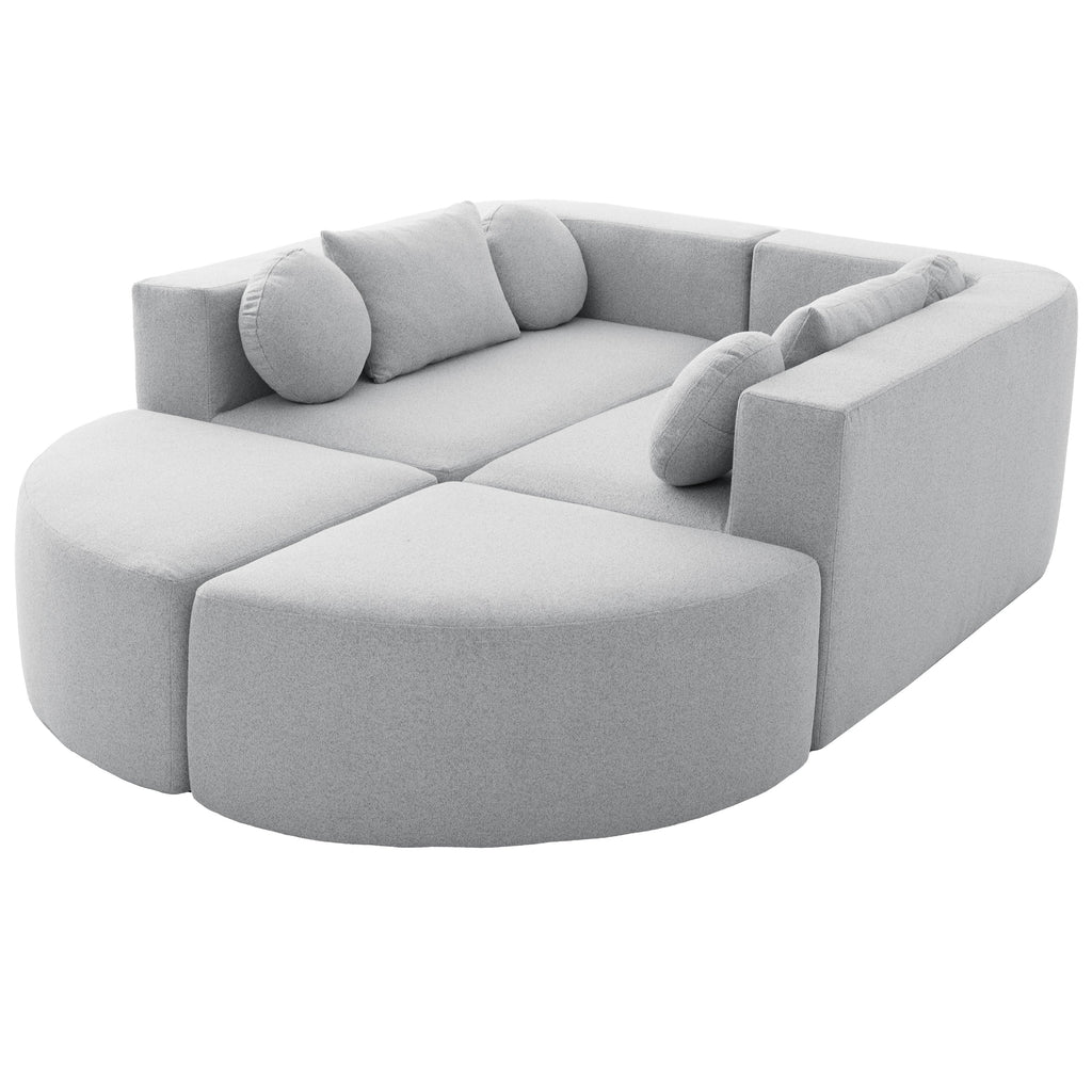 Sectional Sofa U-Shape Modular Boucle Gray 6-Seat Deep Seating 114.9x64.5 In