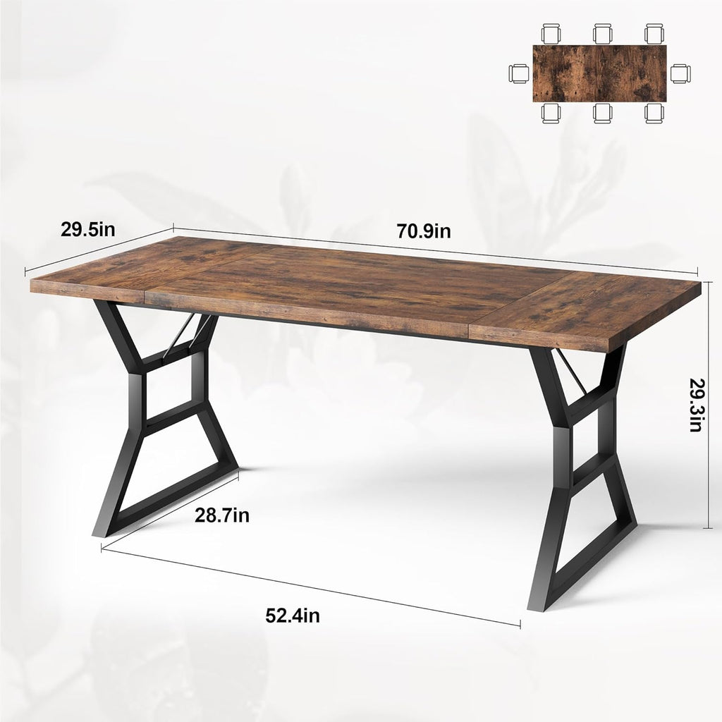 70.9 Inch Farmhouse Dining Table With X Shaped Metal Legs