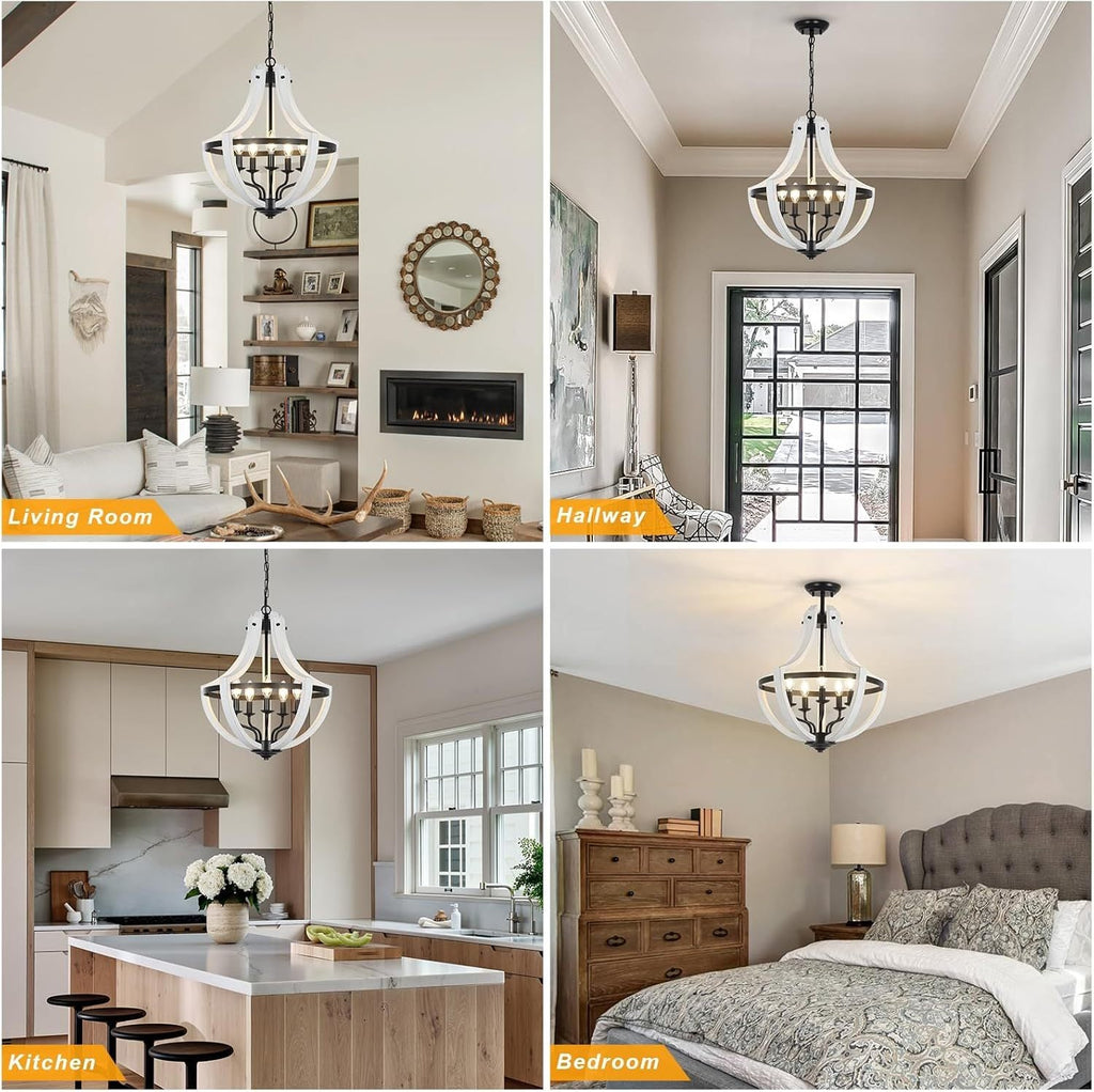 Chandelier 5-Light White Wood