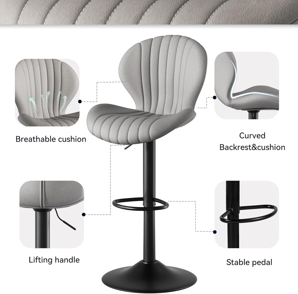 Light Grey Swivel Bar Stools Set Of 3 With High Backrest