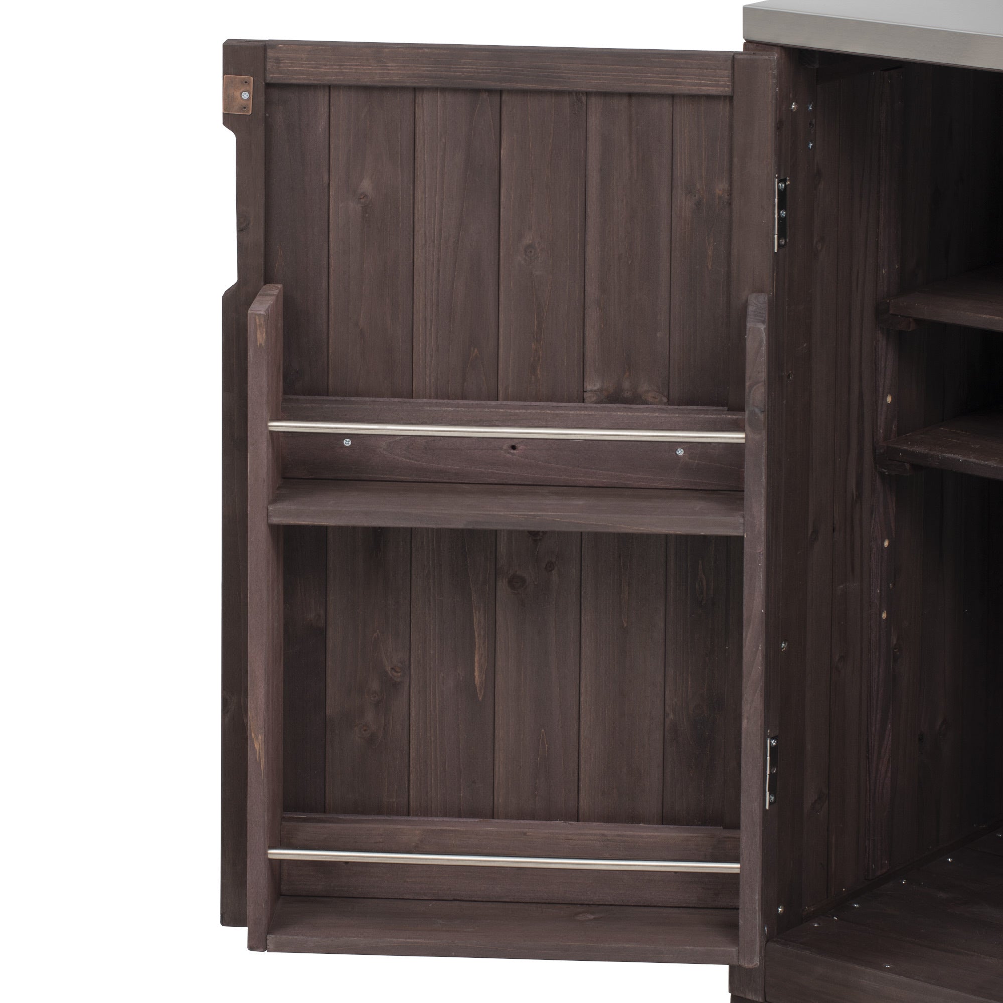 Outdoor Kitchen Island Grill Cart Fir Wood Stainless Steel Top 66.5x23x34 In