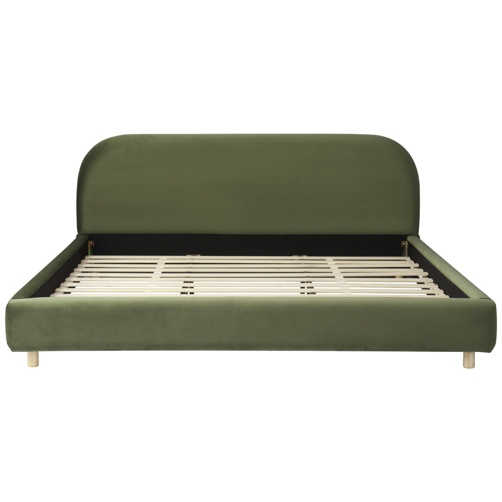 King Size Platform Bed with Velvet Fabric and Curved Headboard