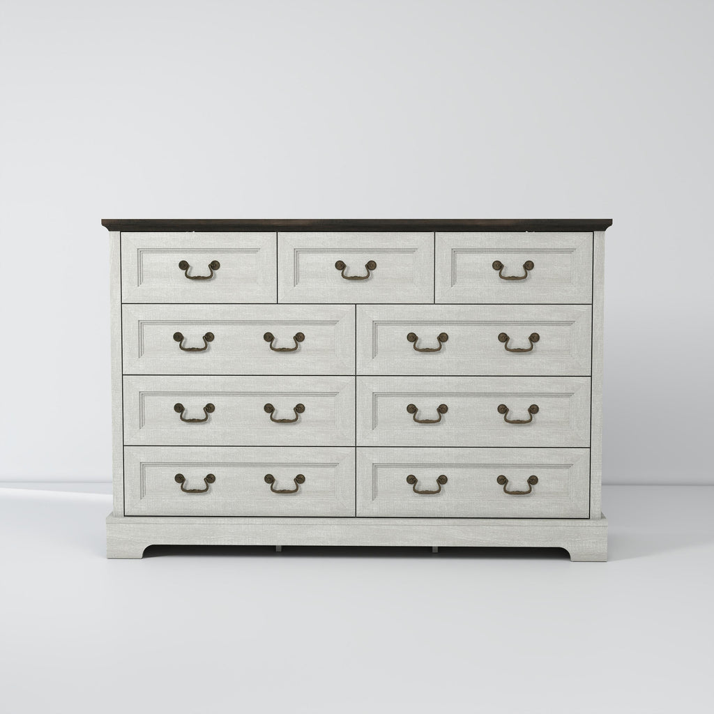 Dresser Farmhouse 9-Drawer Antique Gray MDF Brass Handles 55.1x37.2 In