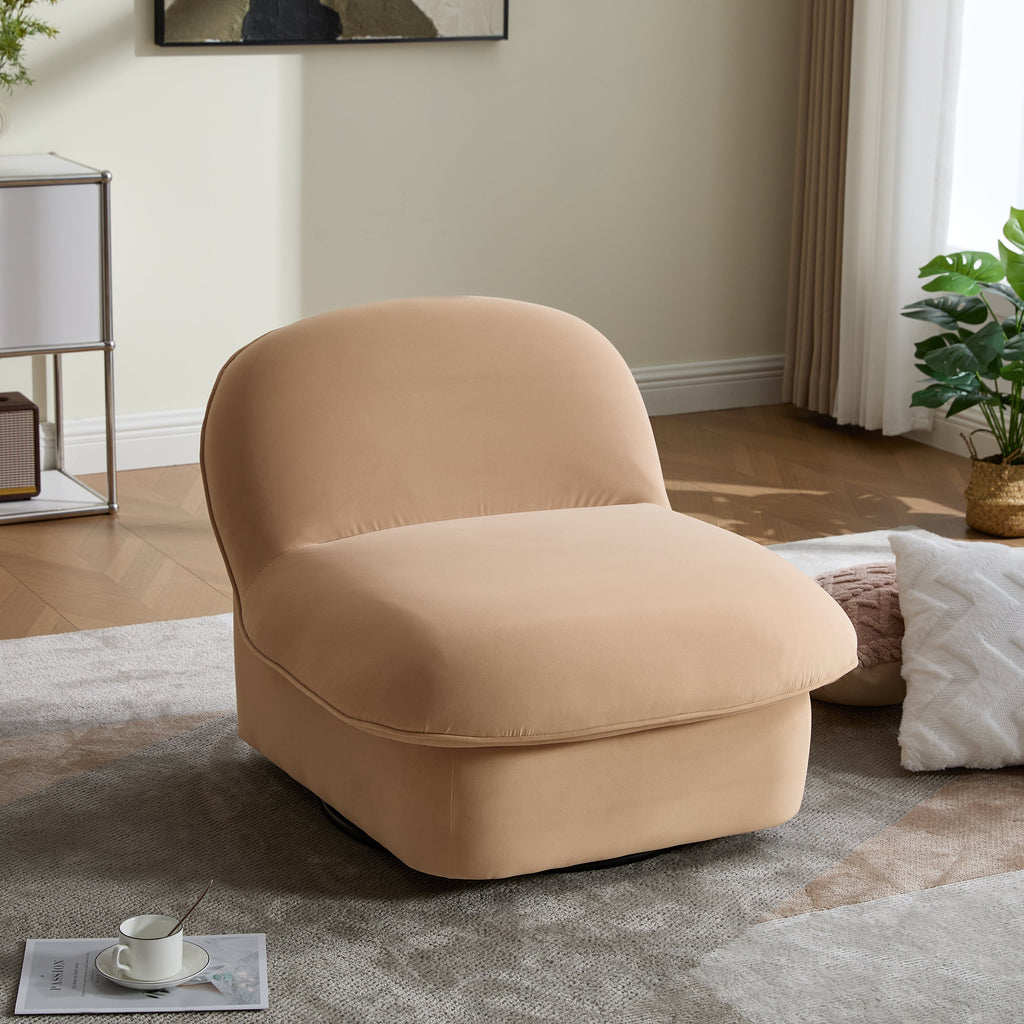 Swivel Accent Chair 360 Degree Khaki Pumpkin-Shape Foam Spring Metal Base