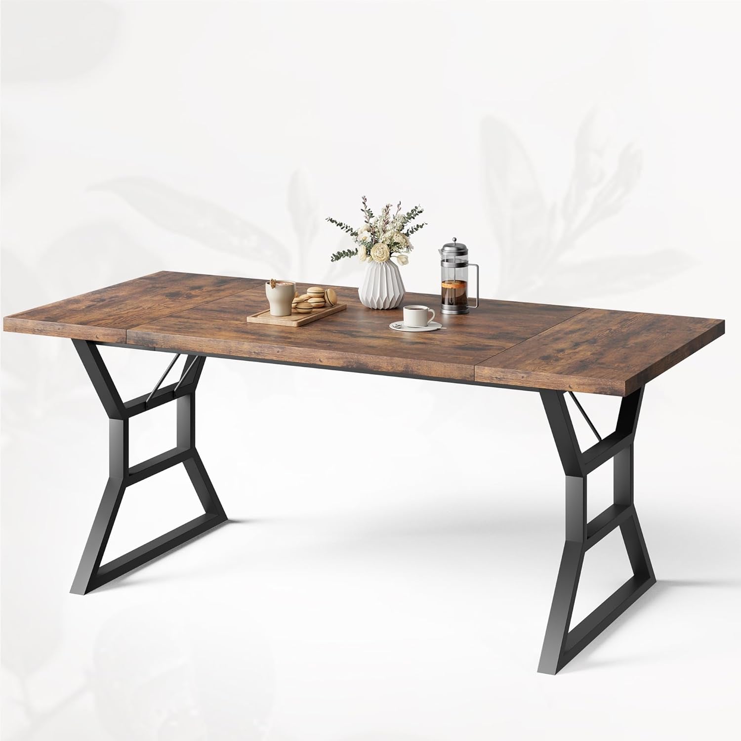 70.9 Inch Farmhouse Dining Table With X Shaped Metal Legs