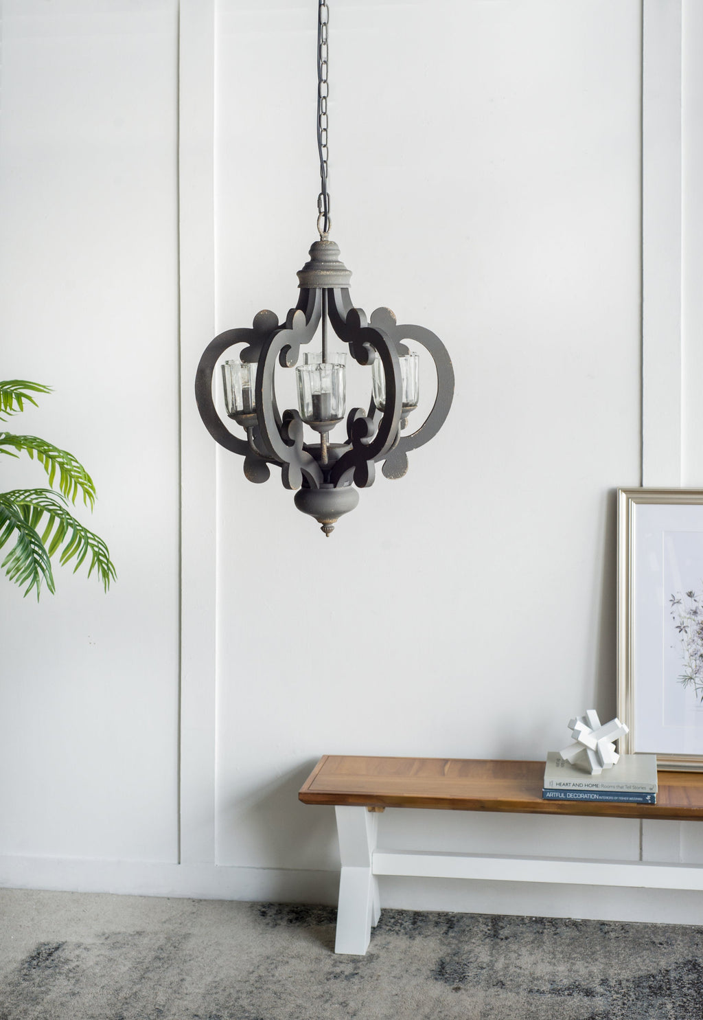 Chandelier Farmhouse 6-Light Wood Pendant Adjustable Chain Dining Room