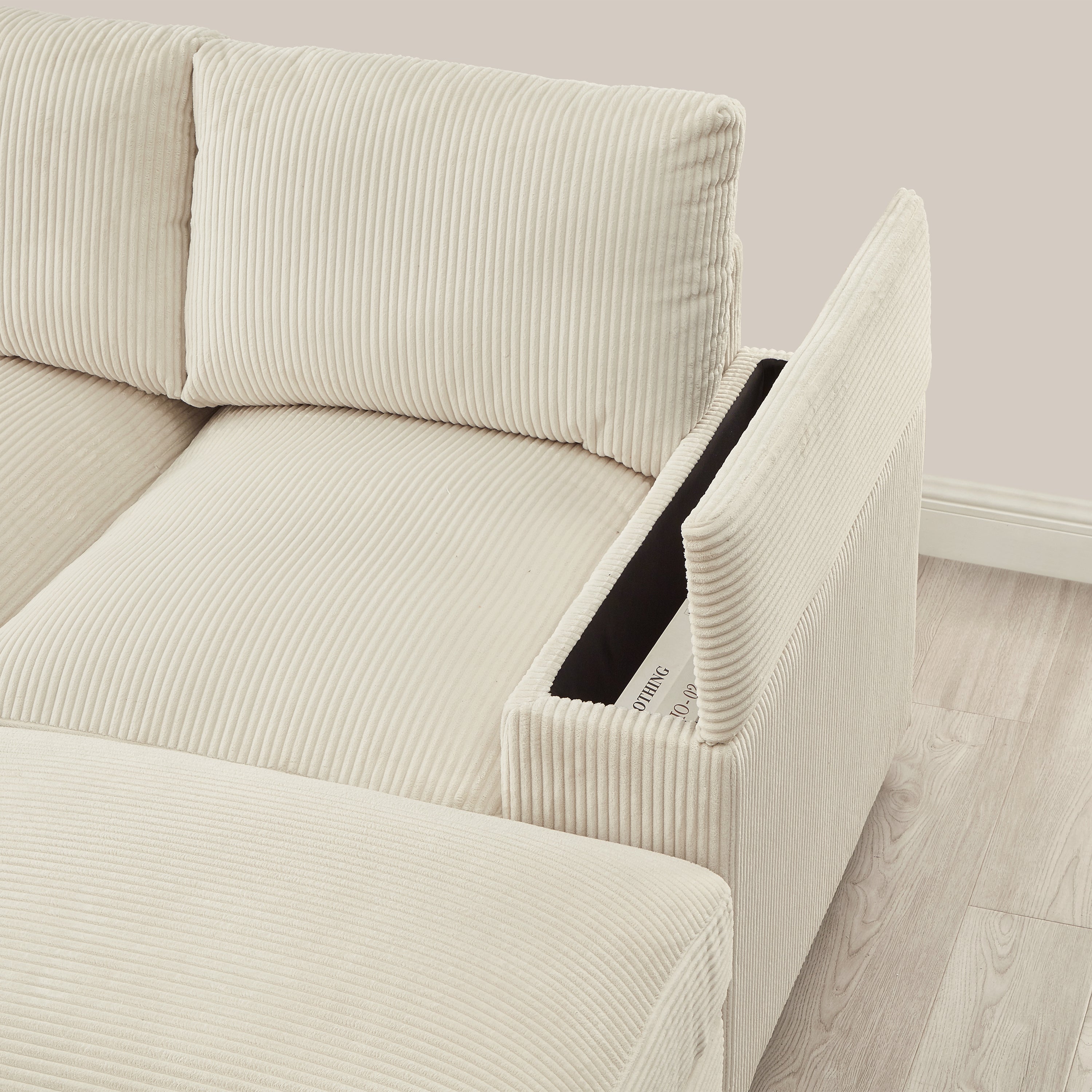 Sectional Sofa L-Shaped Modern Corduroy Beige 122-inch Sleeper with Ottomans