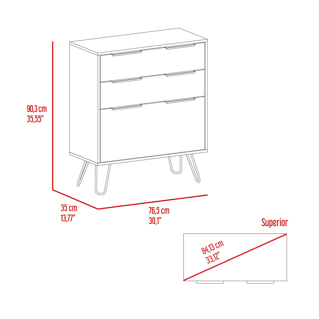 Dresser Modern Set of 2 3-Drawer Beige Particle Board Metal Legs 30.1x35.5 In