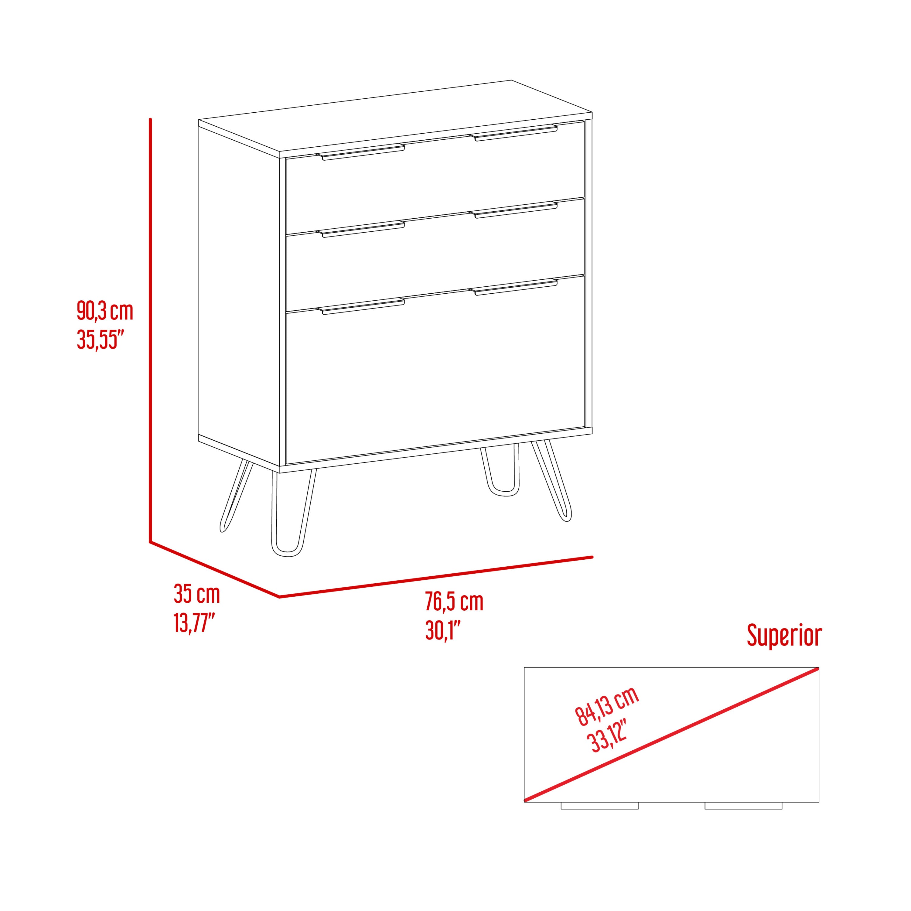 Dresser Modern Set of 2 3-Drawer Beige Particle Board Metal Legs 30.1x35.5 In