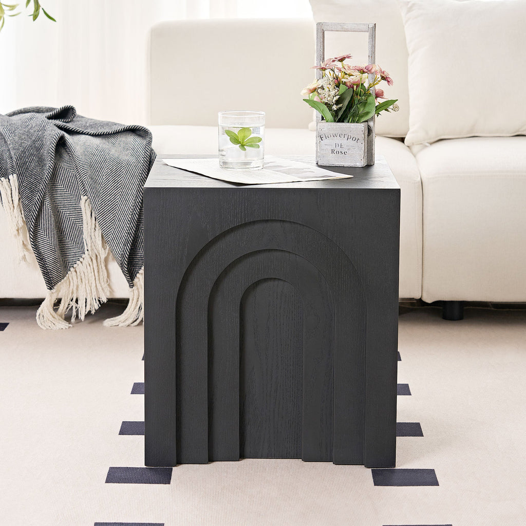 15.74 in Square Side Table, Coffee Table Accent, Living Room Bedroom, Black