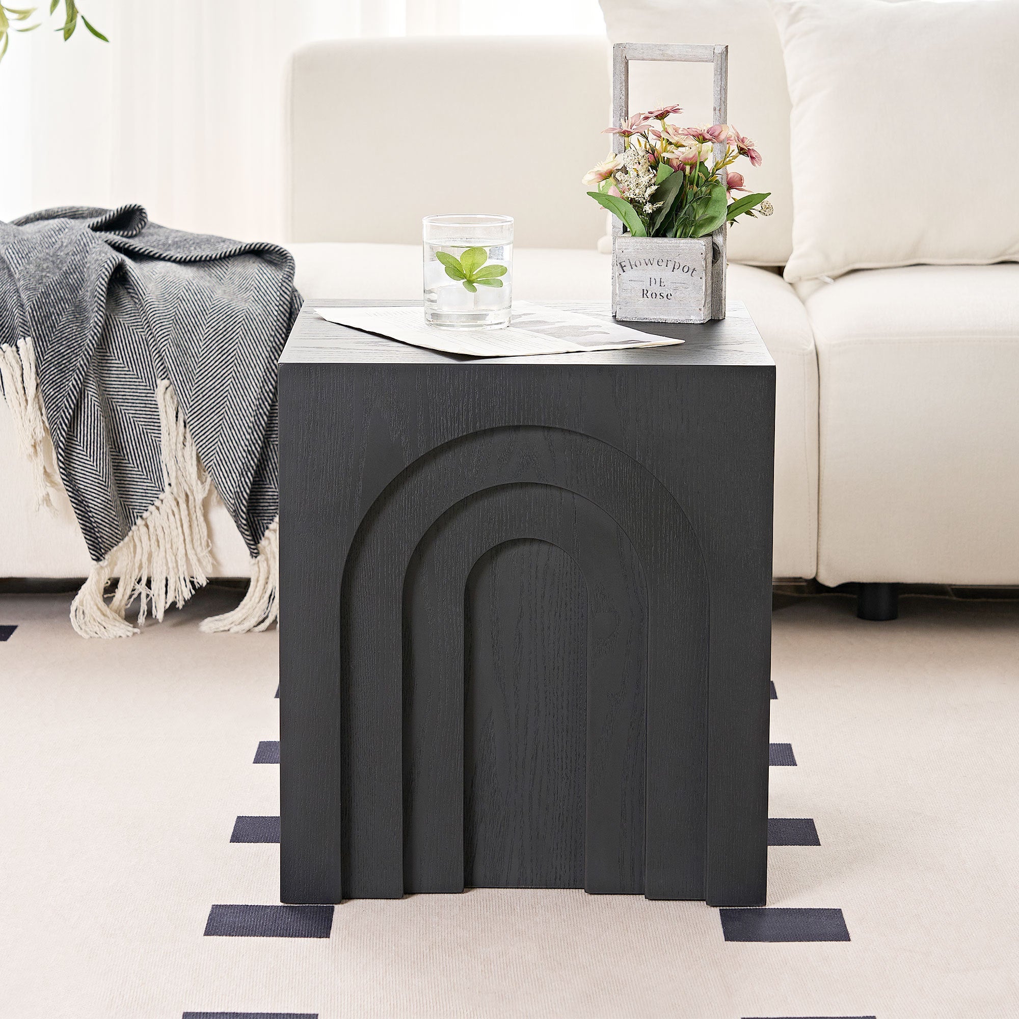 15.74 in Square Side Table, Coffee Table Accent, Living Room Bedroom, Black