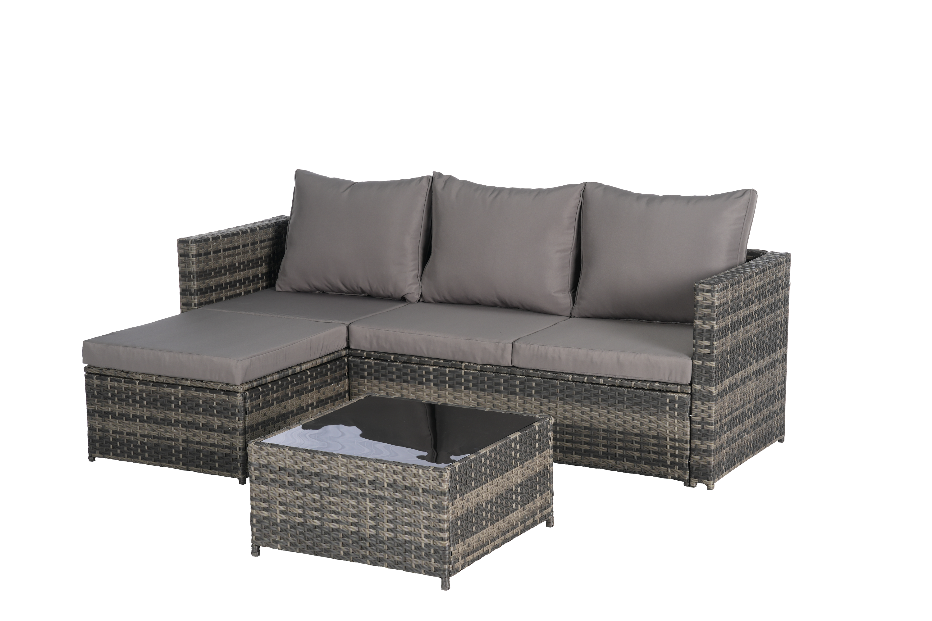 Outdoor Patio Set PE Rattan Metal Dark Gray 3 Piece Ottoman Table