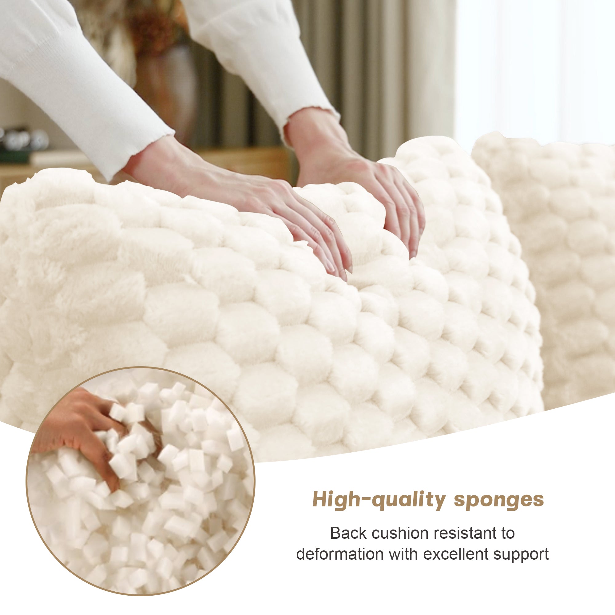 Sectional Sofa Modern Modular Cream Flannelette Deep Seat 82 Inch