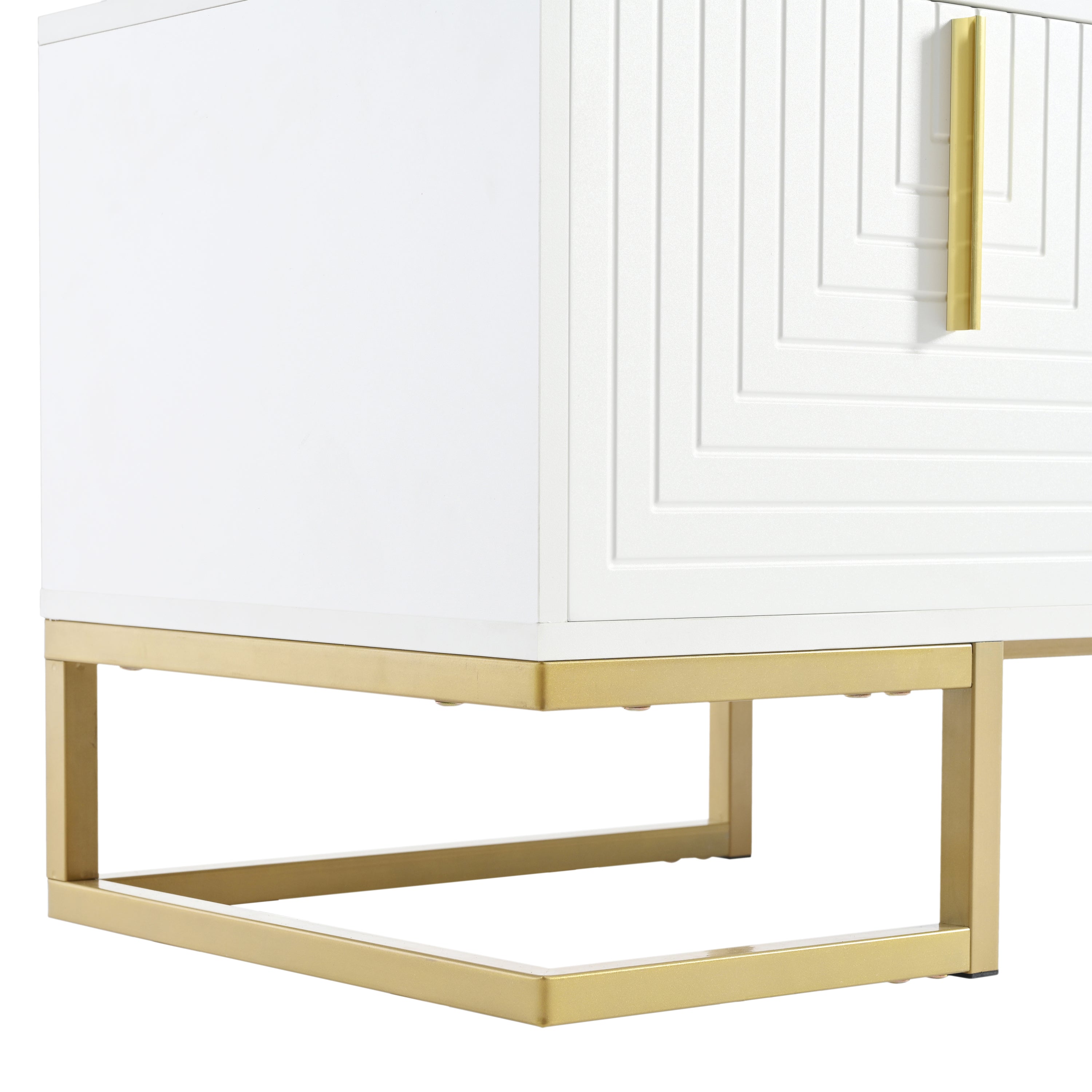 TV Stand Modern White Gold Geometric Door MDF Adjustable Shelves Fits 80 In