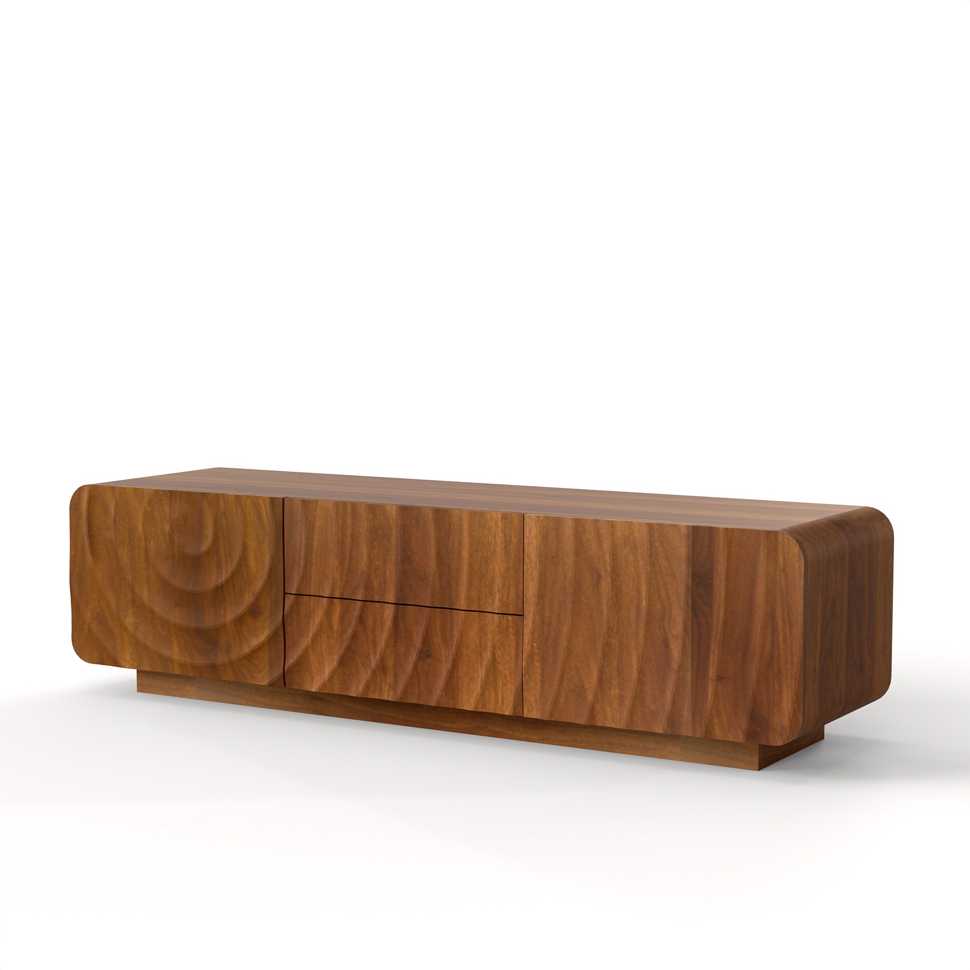 TV Stand Spiral Wave Walnut MDF Floating Base Fits 60 In TV 58.3 In