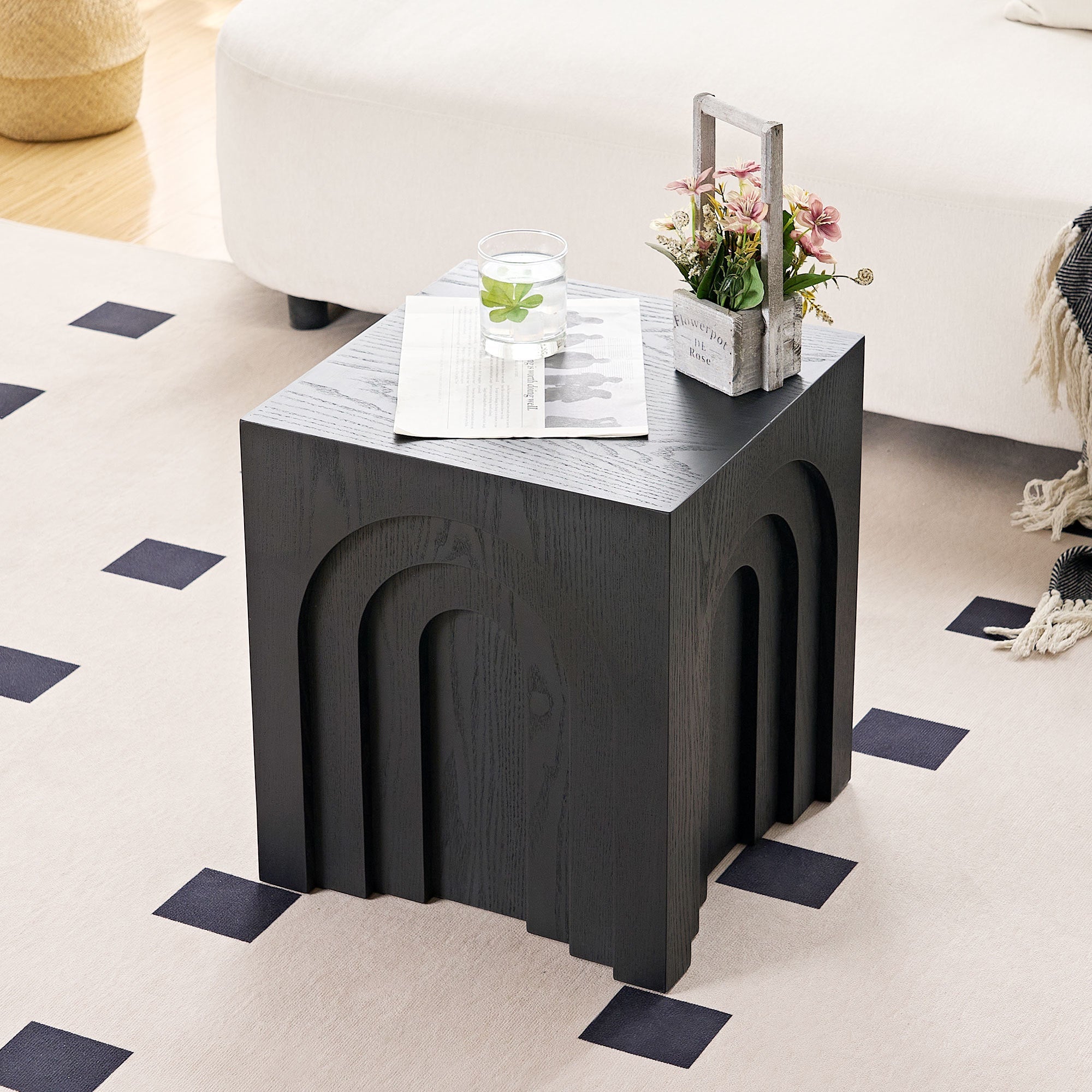 15.74 in Square Side Table, Coffee Table Accent, Living Room Bedroom, Black