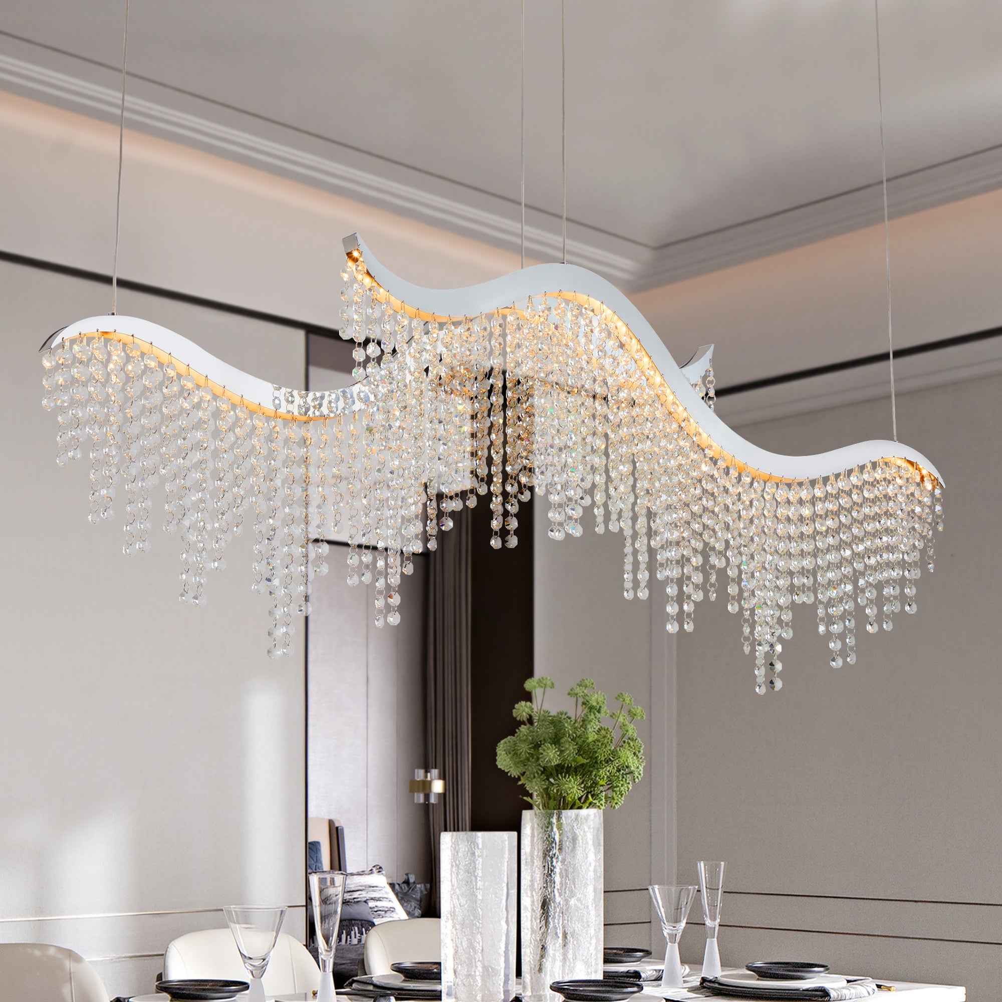 Chandelier Wave LED Crystal 36 In Modern Adjustable Color Temperature