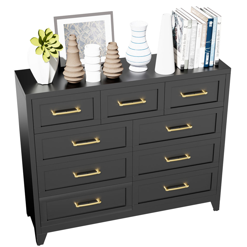 Dresser Tall 9-Drawer Black Steel Smooth-Glide 47.3x15.8x39 In