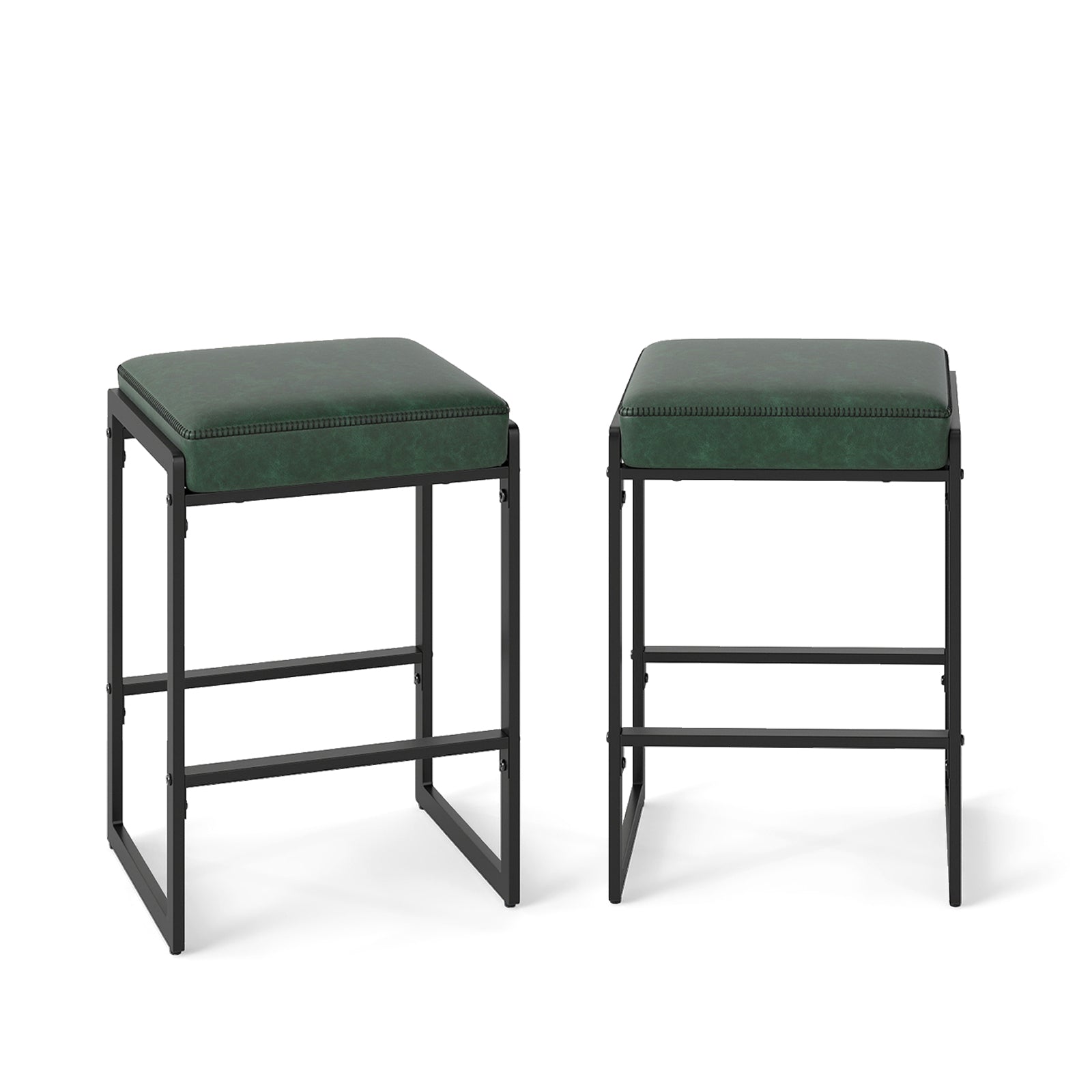 26 inch Bar Stools Set of 2 Counter Height Barstools with Faux Leather Upholstered Seat