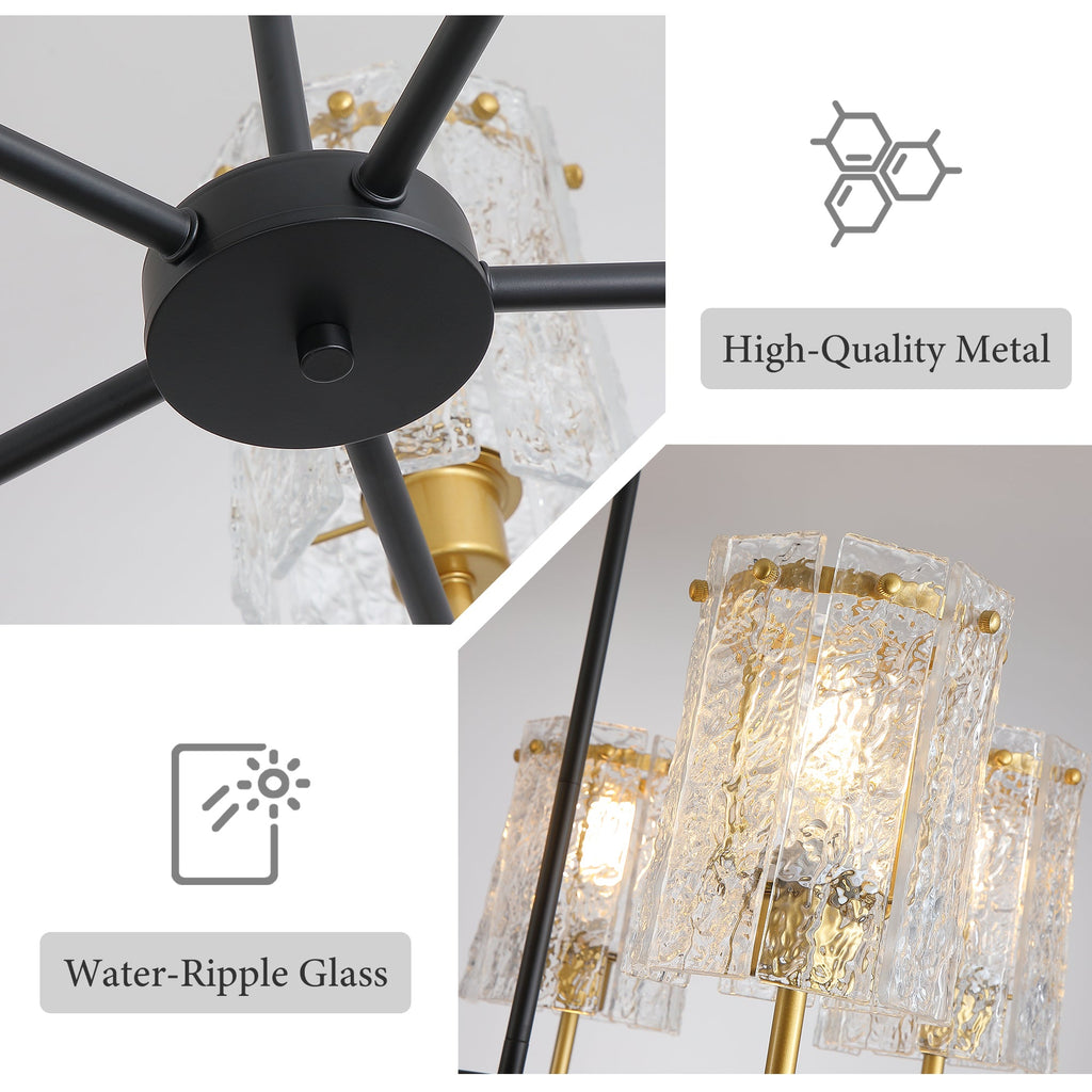 Chandelier 5-Light Black Gold Farmhouse Textured Glass Pendant Modern
