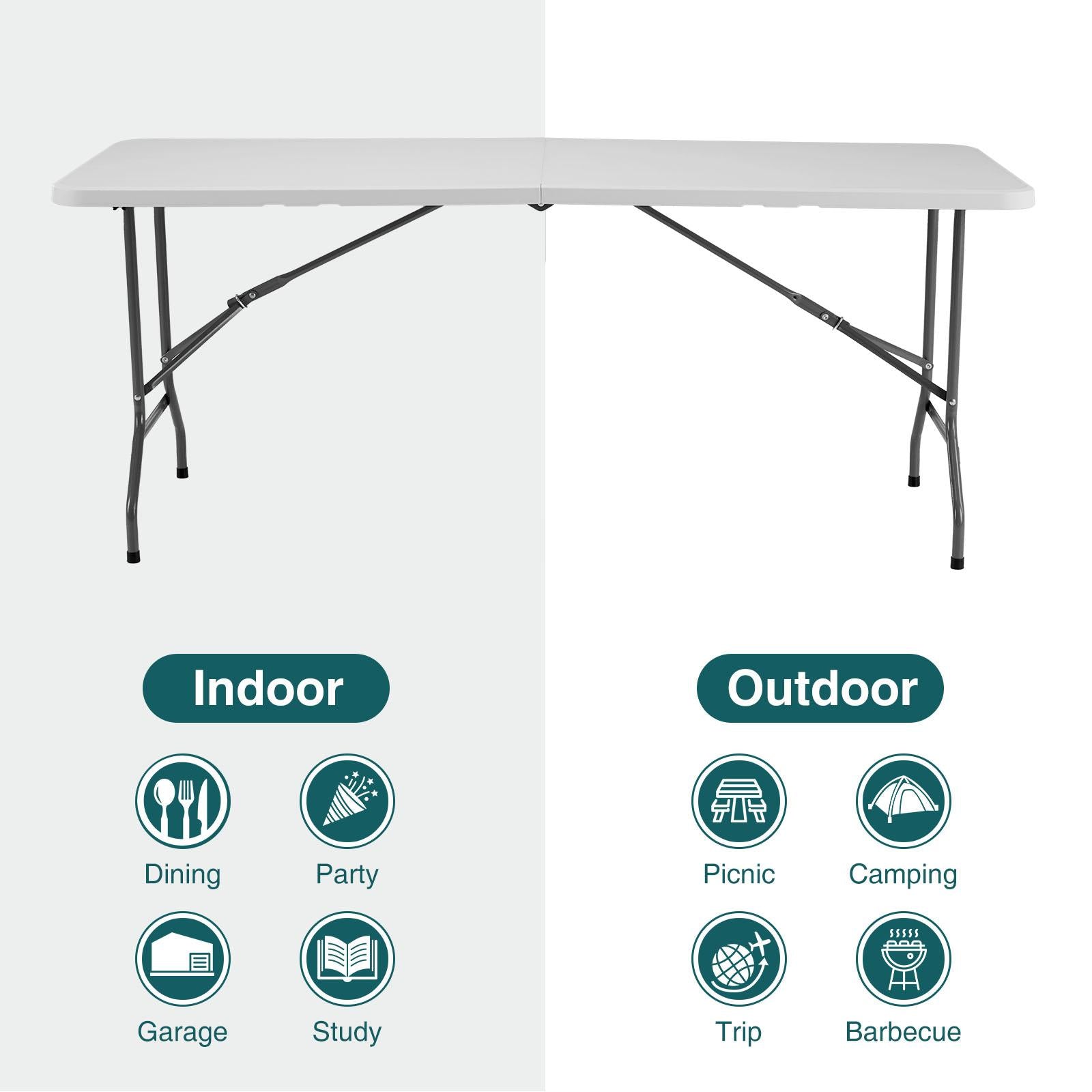 Folding Table Outdoor Indoor Heavy Duty Portable Table with Carrying Handle for Camping Picnic Party