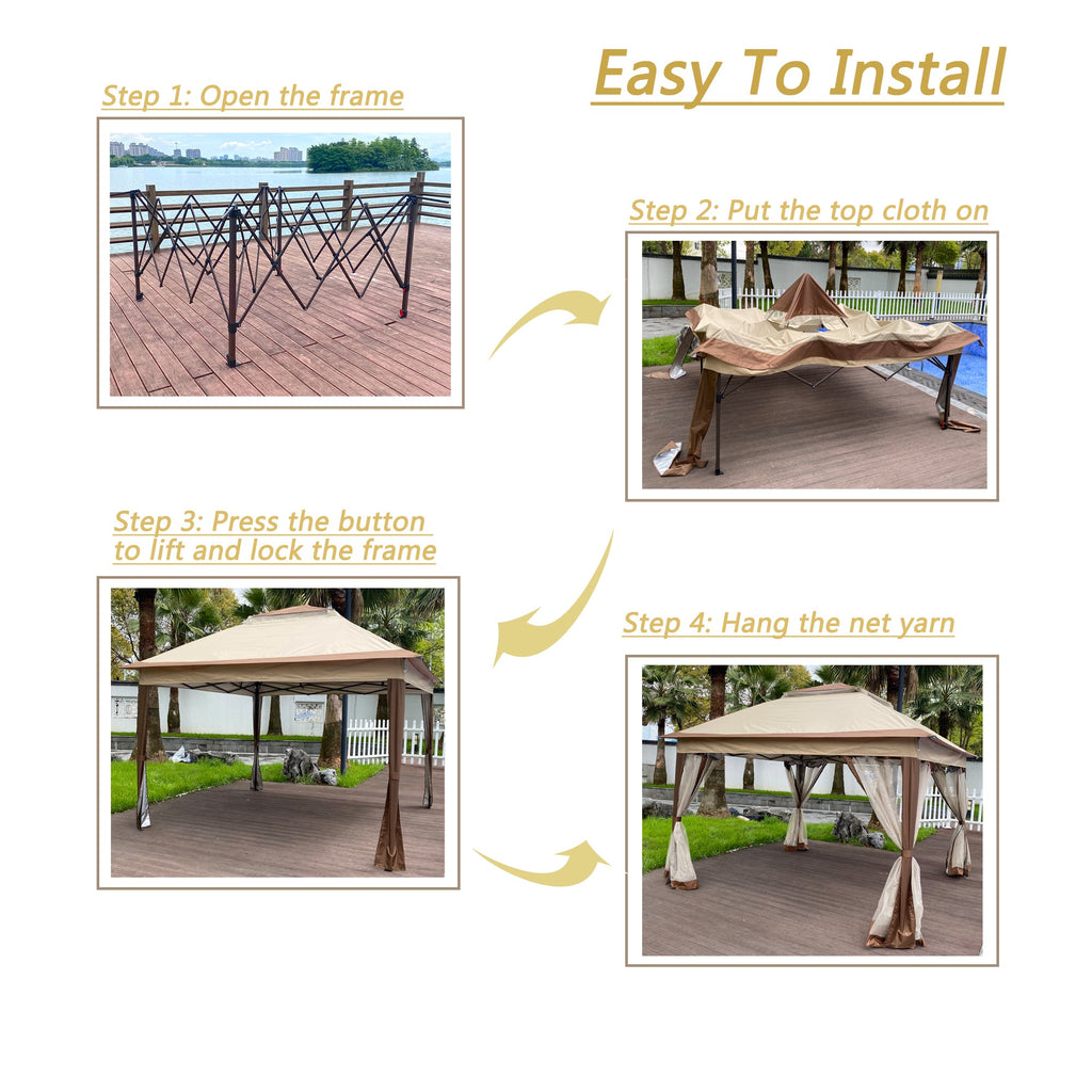 Canopy Gazebo Steel Coffee Pop-Up 11x11 Ft Double-Tier Mesh Sidewalls UV