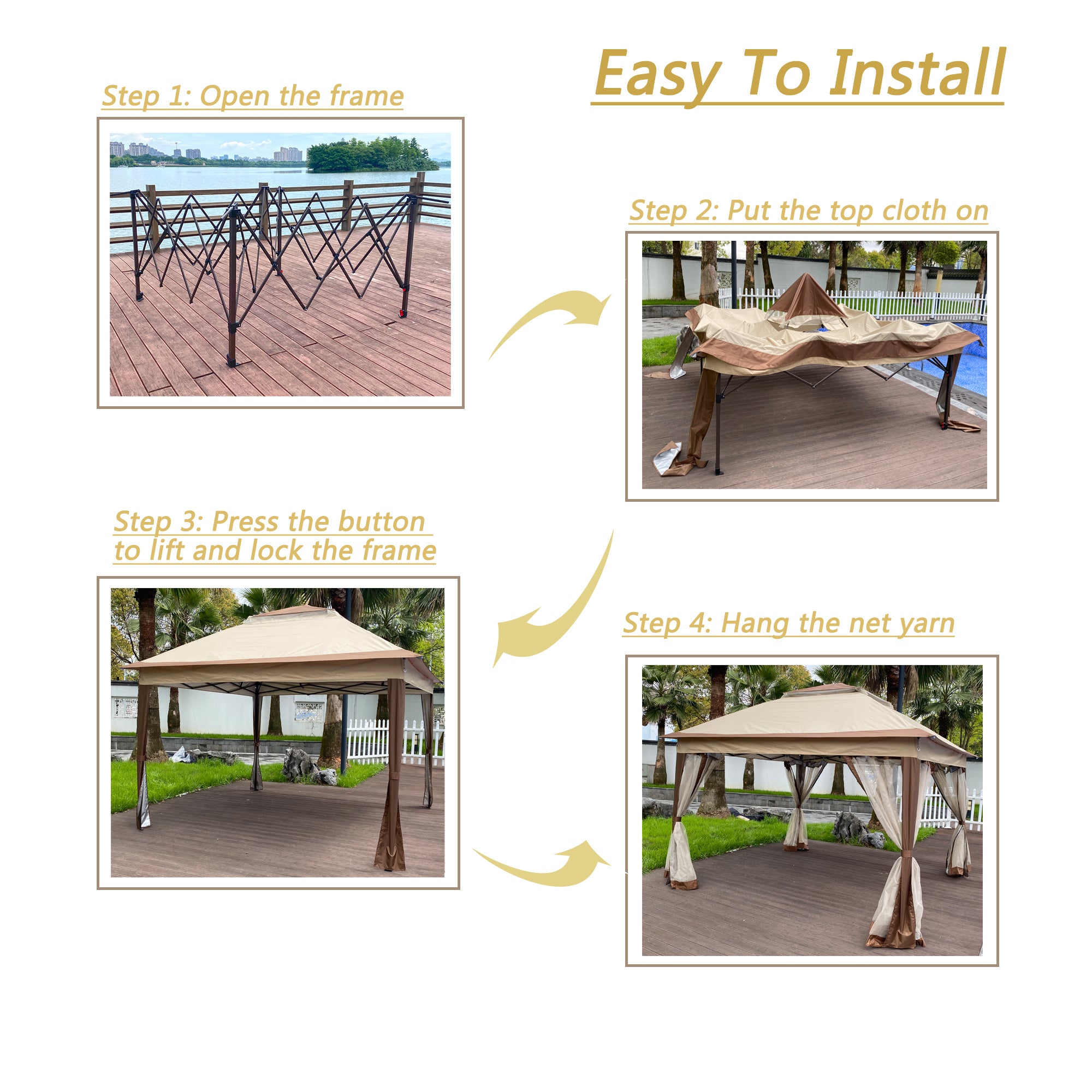 Canopy Gazebo Steel Coffee Pop-Up 11x11 Ft Double-Tier Mesh Sidewalls UV