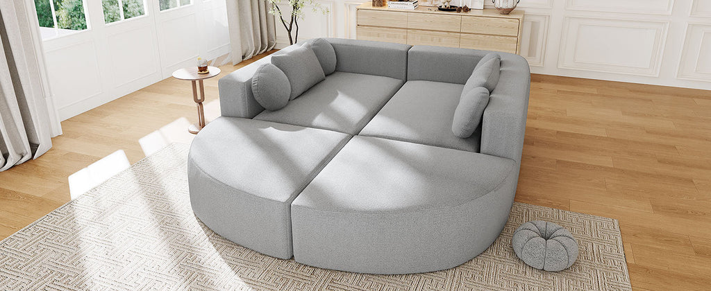 Sectional Sofa U-Shape Modular Boucle Gray 6-Seat Deep Seating 114.9x64.5 In
