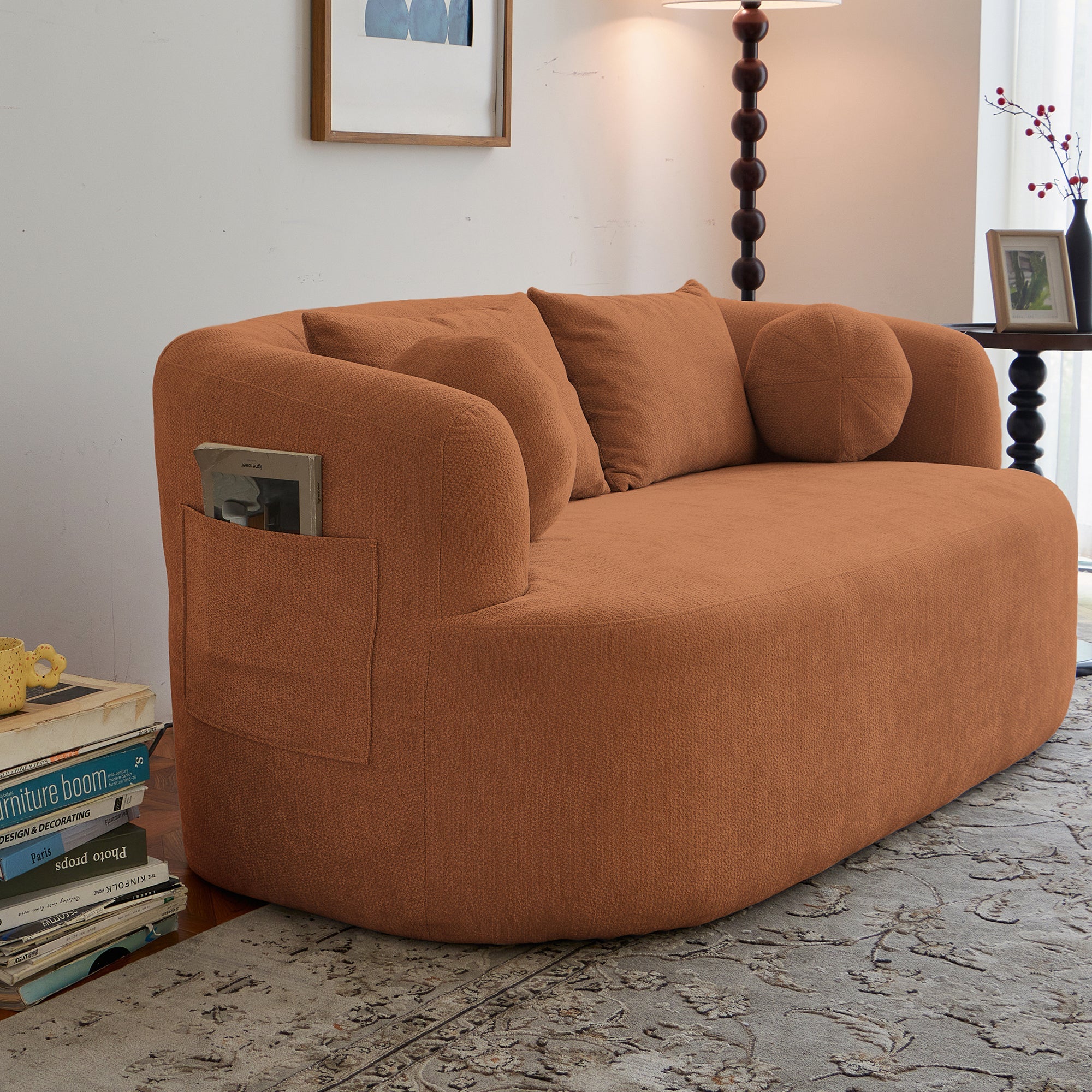 Loveseat Memory Foam Chenille Orange 2-Seat No Assembly Required 67.32 In
