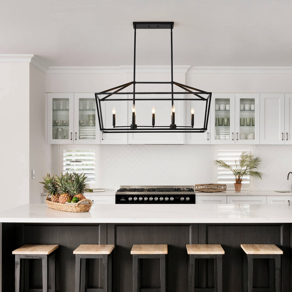 Chandelier Industrial Linear 5-Light Matte Black Metal Pendant 39 In