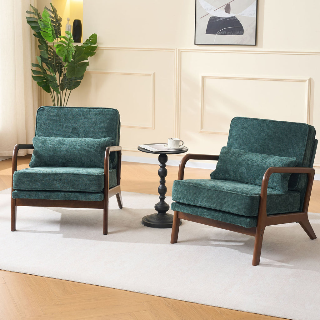 Lounge Chair Mid-Century Modern Dark Green Upholstered Lumbar Cushion