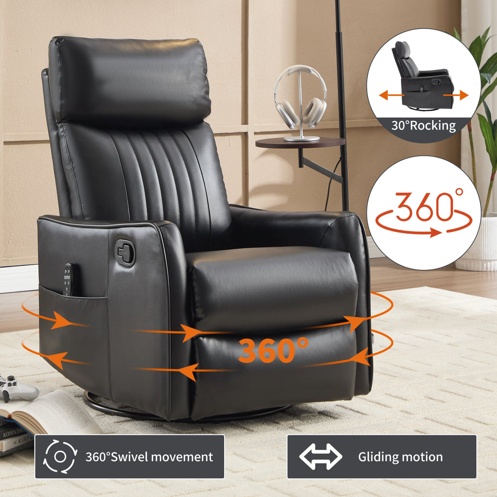 Black Faux Leather Massage Recliner Chair w/ Heat Rocker Swivel