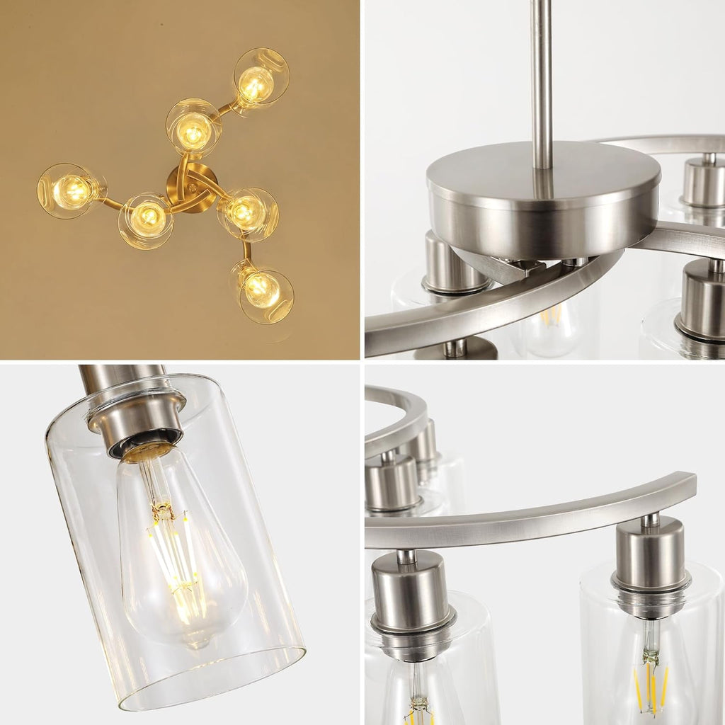 Brushed Nickel 6 Light Farmhouse Chandelier Pendant