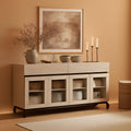 Oak Sideboard Buffet With Glass Doors Light Finish