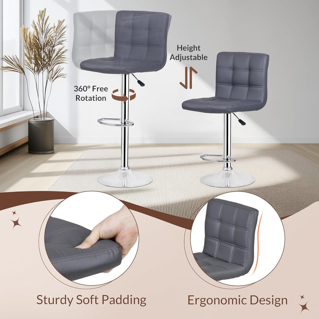 Set Of 4 Adjustable Swivel Barstools In Grey PU Leather