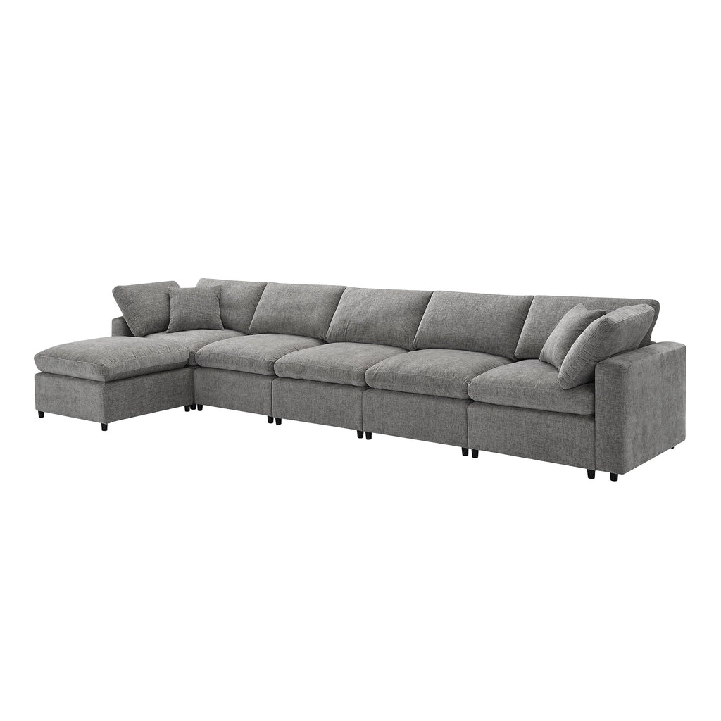 Sofa Modular U-Shape Chenille Gray 6 Seat Convertible Ottoman 130 In