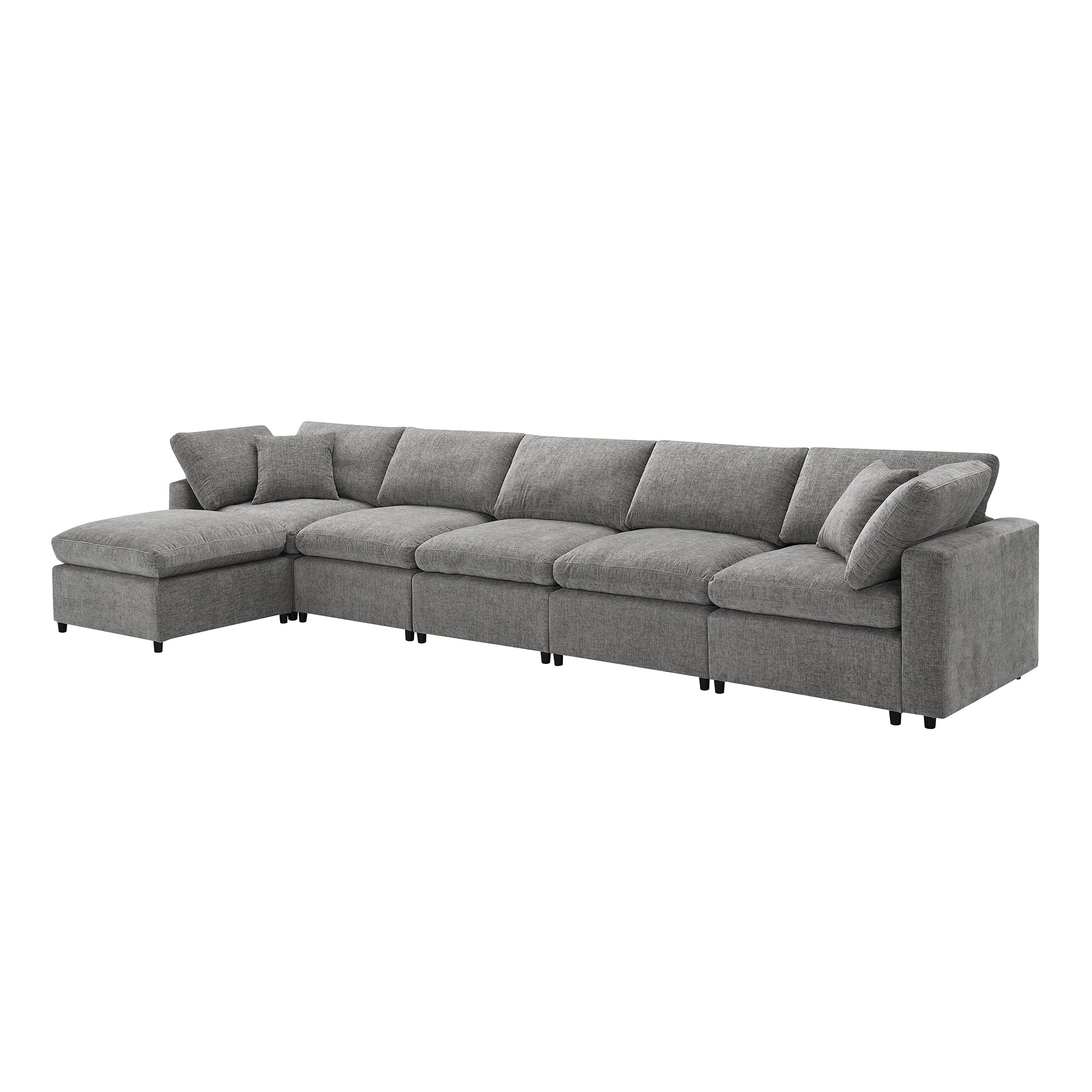 Sofa Modular U-Shape Chenille Gray 6 Seat Convertible Ottoman 130 In